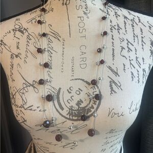 Elegant Silver and Deep Red with brown Tones Beaded Necklace